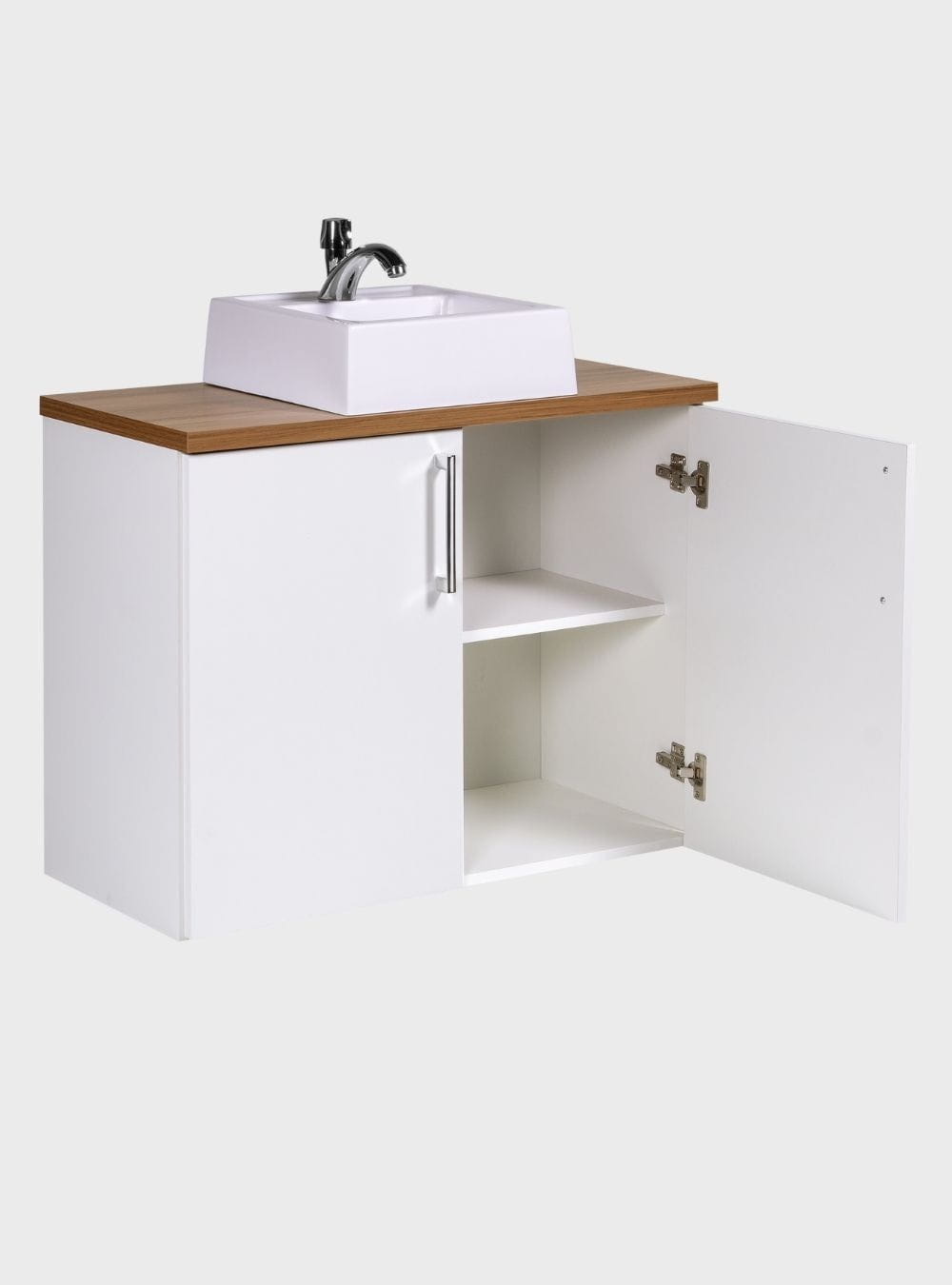 On Móveis Conjuntos de móveis para banheiro Gabinete para Banheiro com Cuba e Armario 80cm Mdf Freijo com Branco Paris - On Móveis