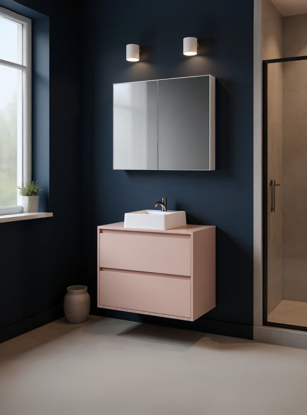 On Móveis Conjuntos de móveis para banheiro Gabinete para Banheiro com Cuba e Armario 80cm Mdf Rosa Dubai - On Móveis