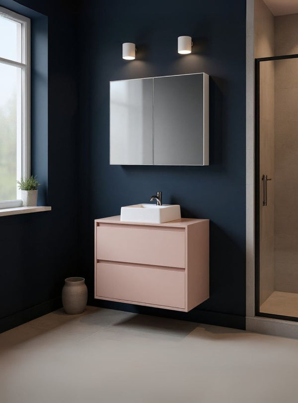 On Móveis Conjuntos de móveis para banheiro Gabinete para Banheiro com Cuba e Armario 80cm Mdf Rosa Dubai - On Móveis