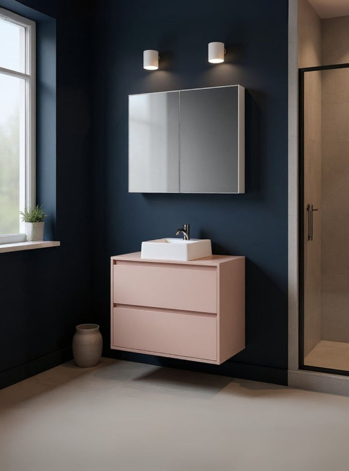 Gabinete para Banheiro com Cuba e Armario 80cm Mdf Rosa Dubai - On Móveis