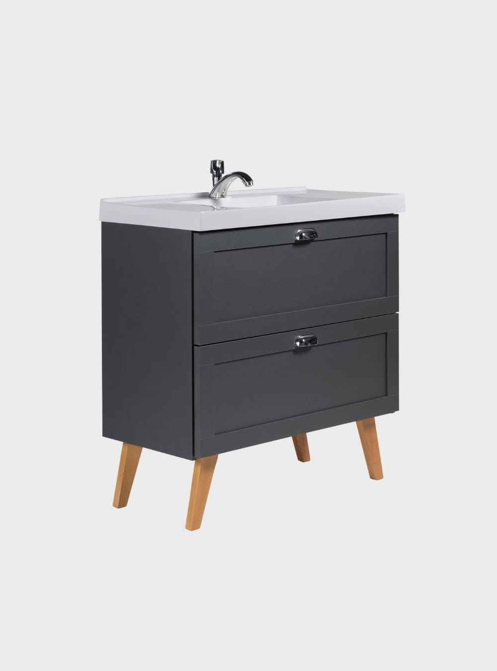 On Móveis Conjuntos de móveis para banheiro Gabinete para Banheiro com Cuba e Armario 80cm Retro Mdf Grafite Milano - On Móveis