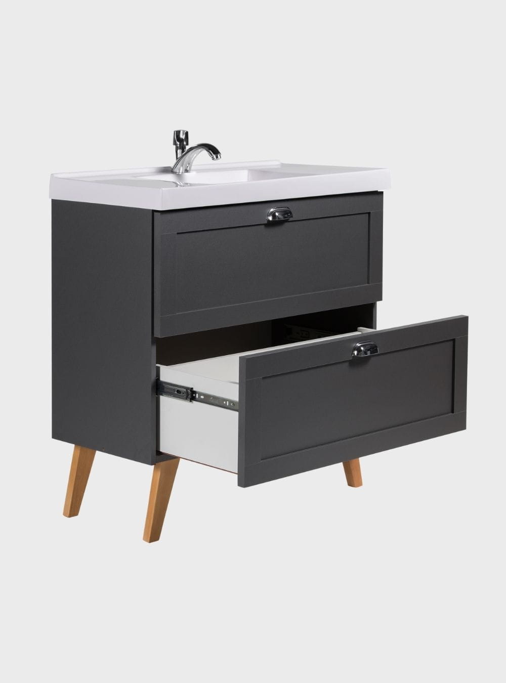 On Móveis Conjuntos de móveis para banheiro Gabinete para Banheiro com Cuba e Armario 80cm Retro Mdf Grafite Milano - On Móveis