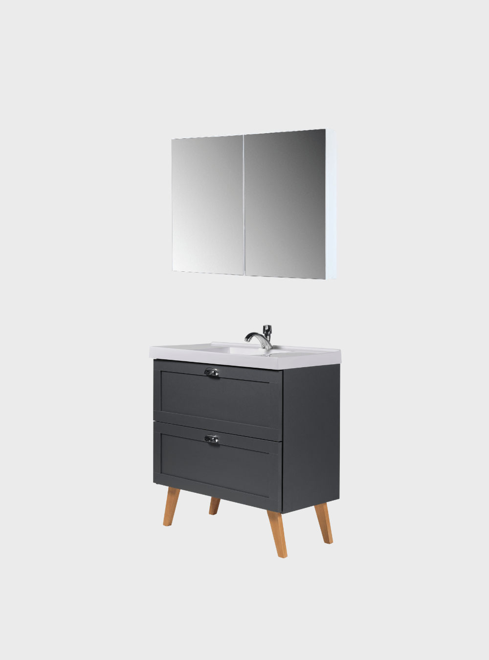 On Móveis Conjuntos de móveis para banheiro Gabinete para Banheiro com Cuba e Armario 80cm Retro Mdf Grafite Milano - On Móveis