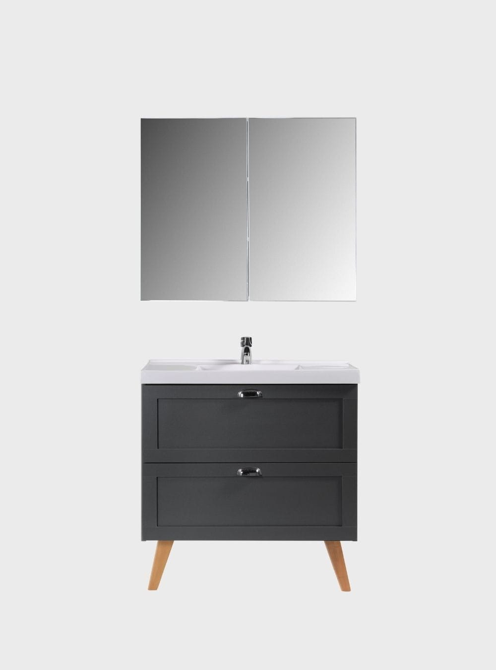 On Móveis Conjuntos de móveis para banheiro Gabinete para Banheiro com Cuba e Armario 80cm Retro Mdf Grafite Milano - On Móveis