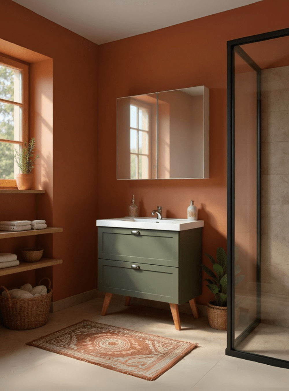 On Móveis Conjuntos de móveis para banheiro Gabinete para Banheiro com Cuba e Armario 80cm Retro Mdf Verde Milano - On Móveis