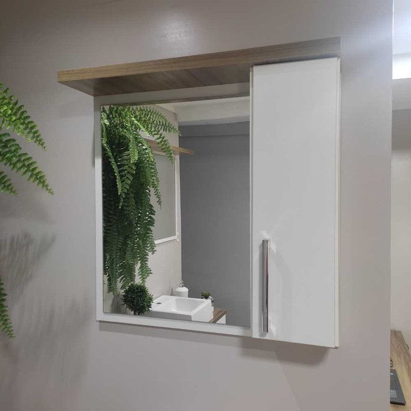 On Móveis Conjuntos de móveis para banheiro 60 Gabinete para Banheiro com Cuba e Espelheira 60cm Mdf Nogal com Branco Paris - On Móveis