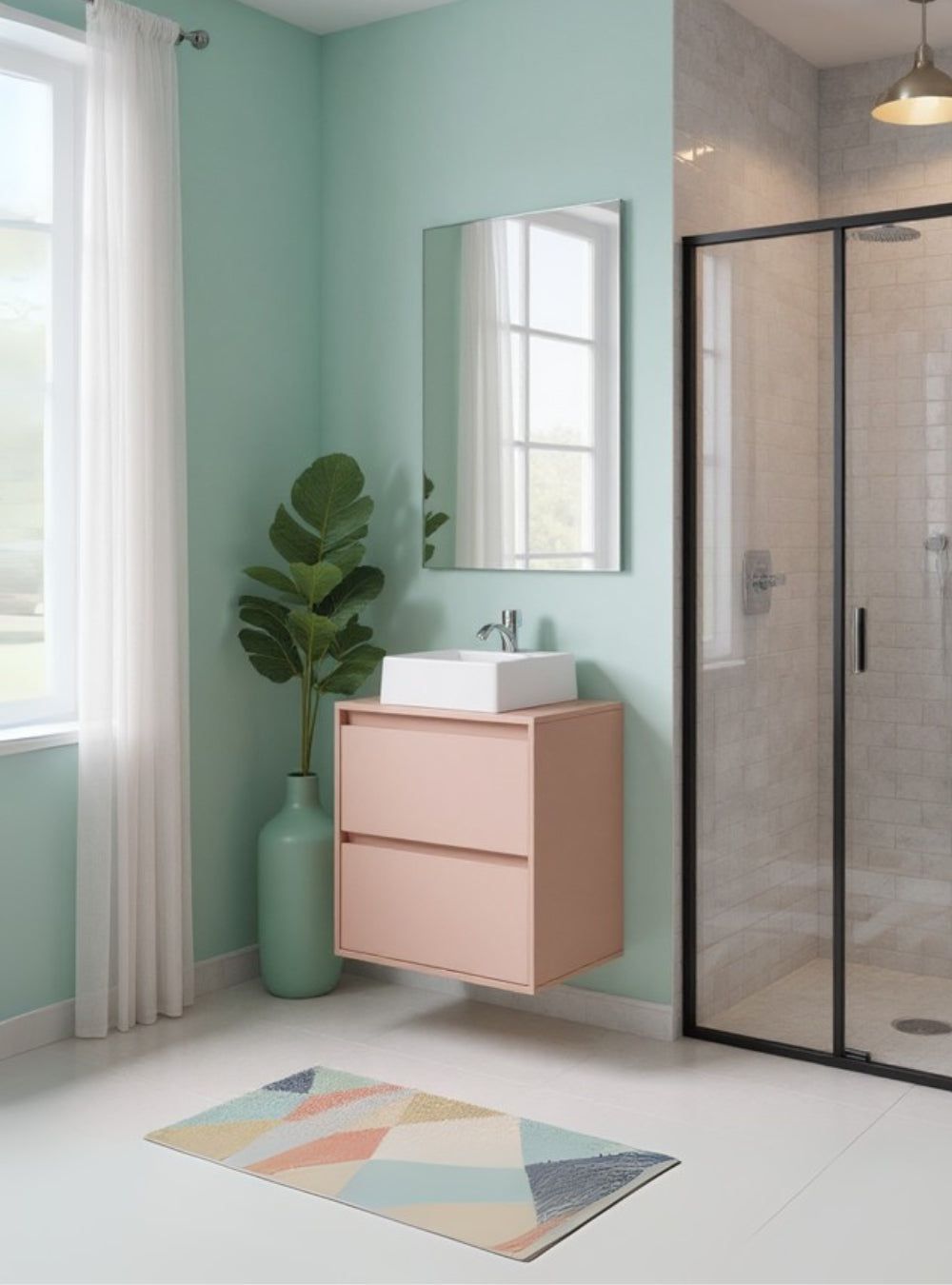 On Móveis Conjuntos de móveis para banheiro Gabinete para Banheiro com Cuba e Espelheira 60cm Mdf Rosa Dubai - On Móveis