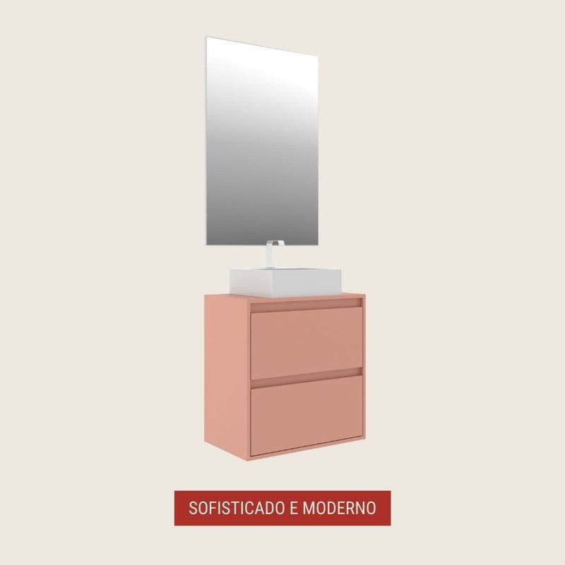 On Móveis Conjuntos de móveis para banheiro 60 Gabinete para Banheiro com Cuba e Espelheira 60cm Mdf Salmao Dubai - On Móveis