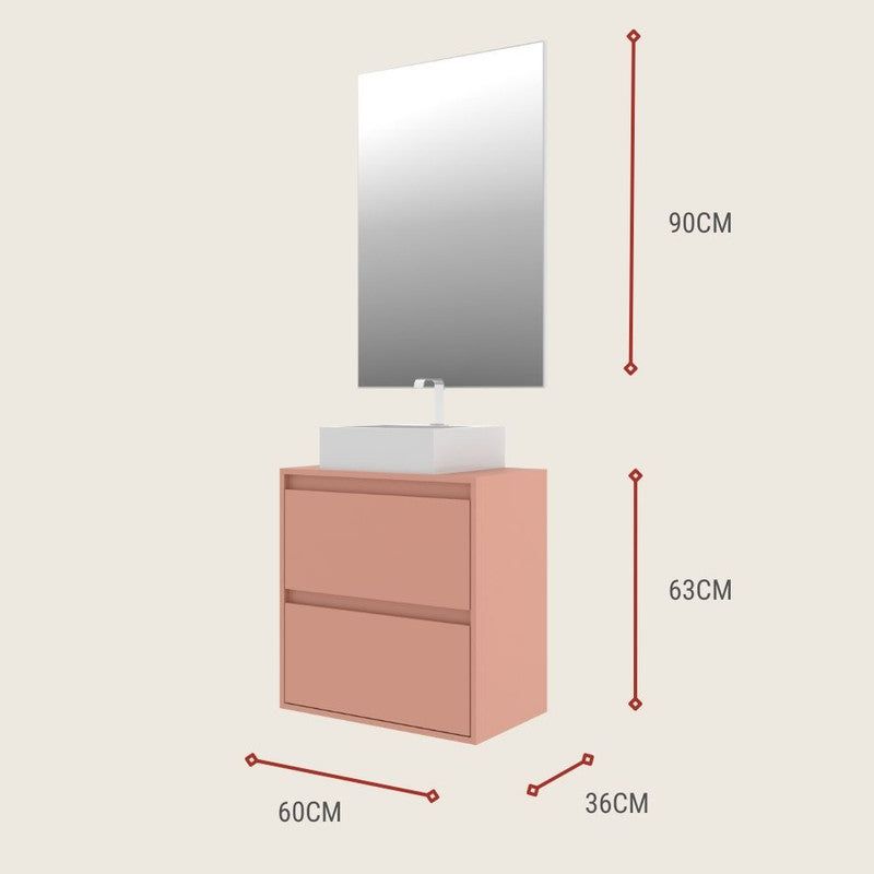On Móveis Conjuntos de móveis para banheiro 60 Gabinete para Banheiro com Cuba e Espelheira 60cm Mdf Salmao Dubai - On Móveis