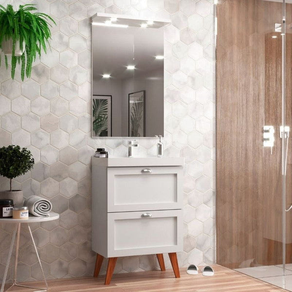 On Móveis Conjuntos de móveis para banheiro Gabinete para Banheiro com Cuba e Espelheira 60cm Retro Mdf Branco Milano - On Móveis