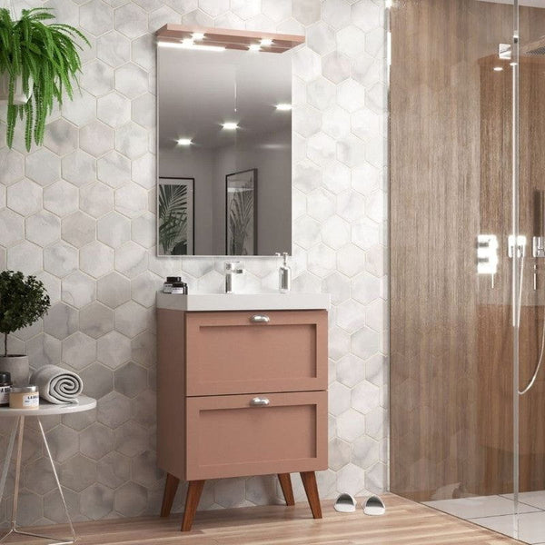 On Móveis Conjuntos de móveis para banheiro Gabinete para Banheiro com Cuba e Espelheira 60cm Retro Mdf Salmao Milano - On Móveis