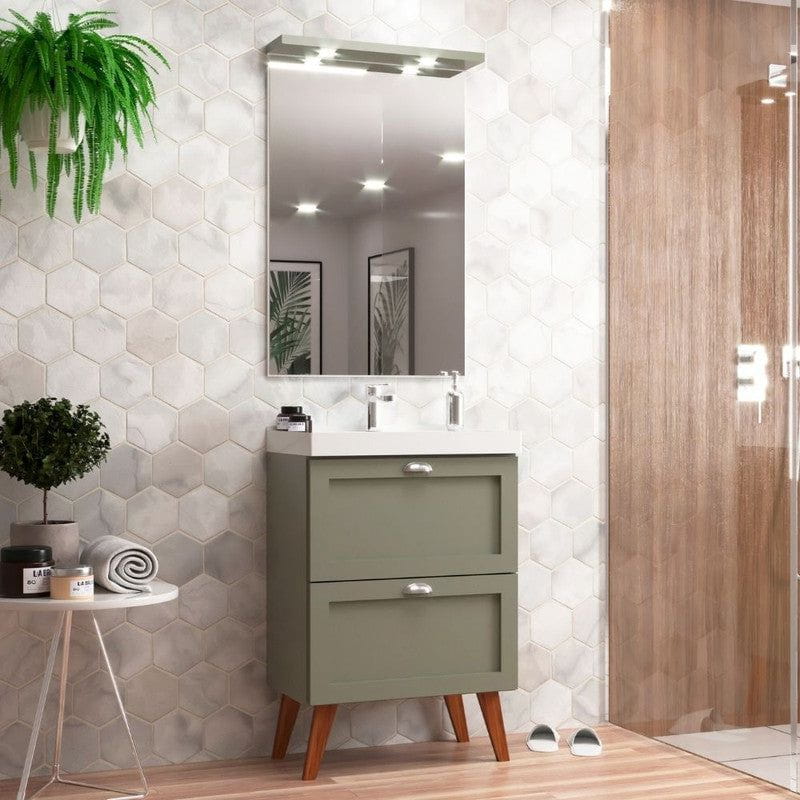 On Móveis Conjuntos de móveis para banheiro Gabinete para Banheiro com Cuba e Espelheira 60cm Retro Mdf Verde Milano - On Móveis