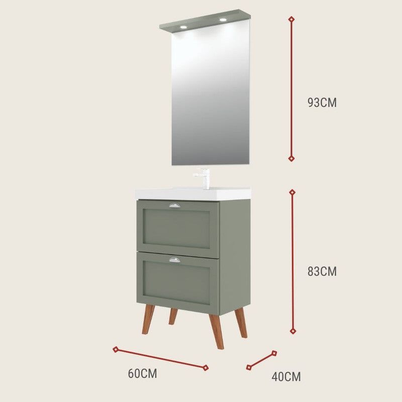 On Móveis Conjuntos de móveis para banheiro Gabinete para Banheiro com Cuba e Espelheira 60cm Retro Mdf Verde Milano - On Móveis