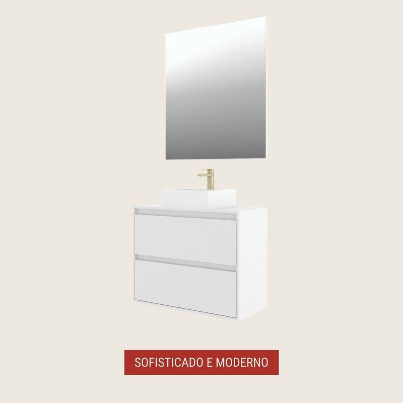 On Móveis Conjuntos de móveis para banheiro 80 Gabinete para Banheiro com Cuba e Espelheira 80cm Mdf Branco Dubai - On Móveis