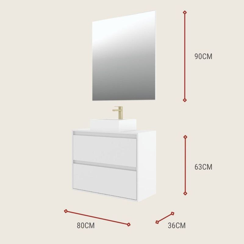 On Móveis Conjuntos de móveis para banheiro 80 Gabinete para Banheiro com Cuba e Espelheira 80cm Mdf Branco Dubai - On Móveis