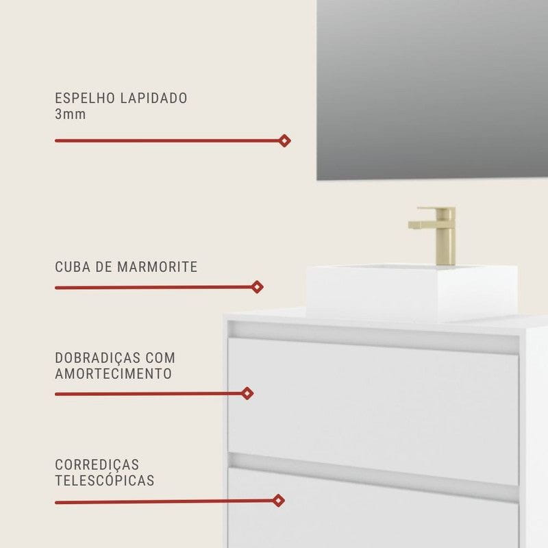 On Móveis Conjuntos de móveis para banheiro 80 Gabinete para Banheiro com Cuba e Espelheira 80cm Mdf Branco Dubai - On Móveis