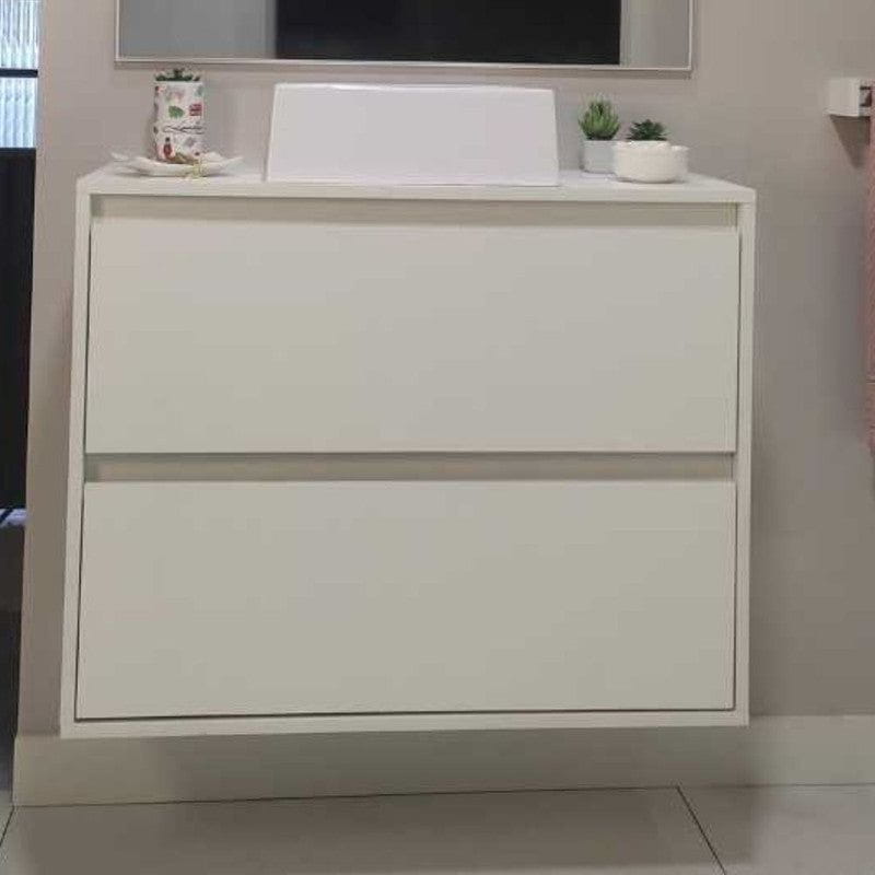 On Móveis Conjuntos de móveis para banheiro 80 Gabinete para Banheiro com Cuba e Espelheira 80cm Mdf Branco Dubai - On Móveis