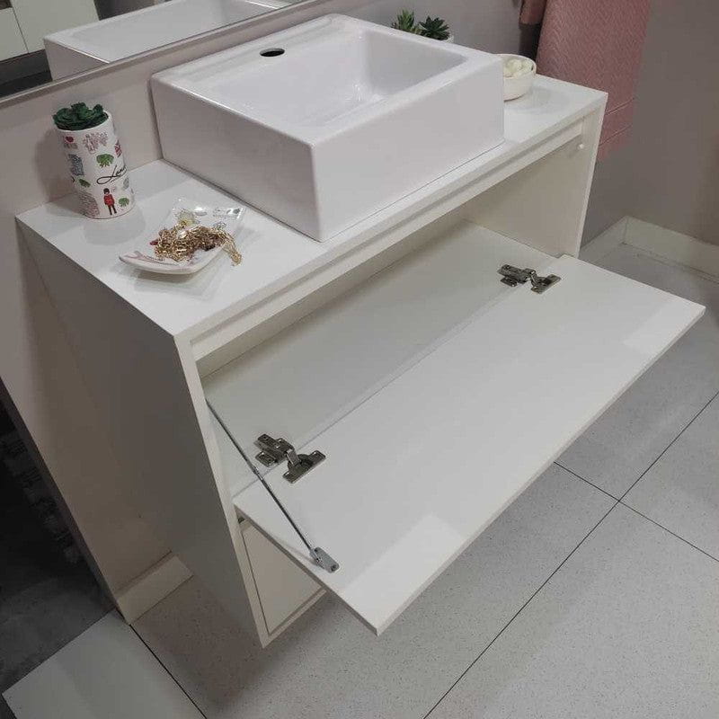 On Móveis Conjuntos de móveis para banheiro 80 Gabinete para Banheiro com Cuba e Espelheira 80cm Mdf Branco Dubai - On Móveis