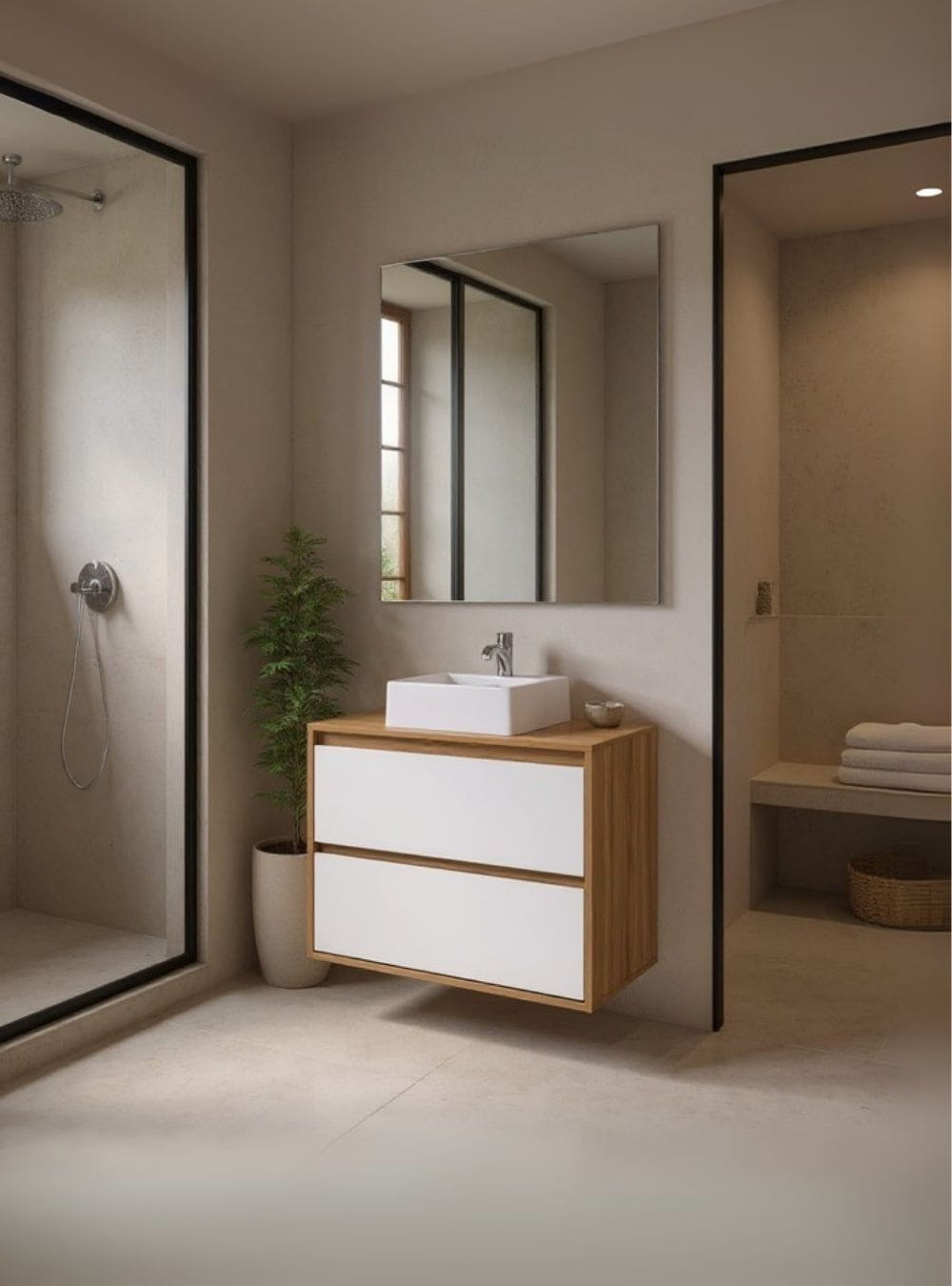 On Móveis Conjuntos de móveis para banheiro Gabinete para Banheiro com Cuba e Espelheira 80cm Mdf Freijo Dubai - On Móveis