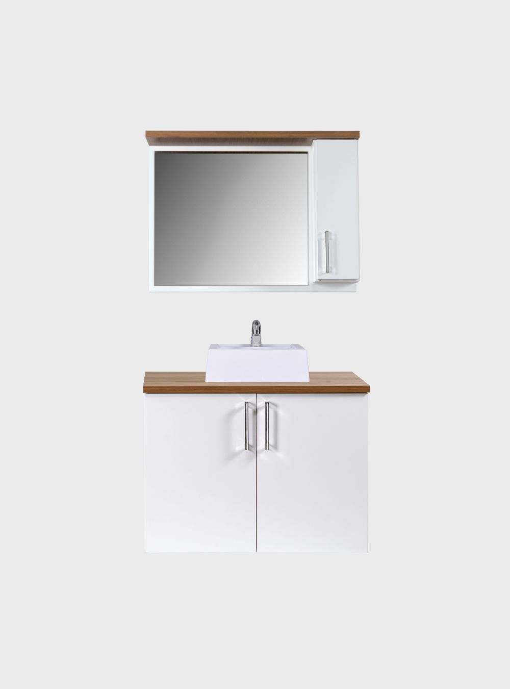 On Móveis Conjuntos de móveis para banheiro Gabinete para Banheiro com Cuba e Espelheira 80cm Mdf Freijo Paris - On Móveis
