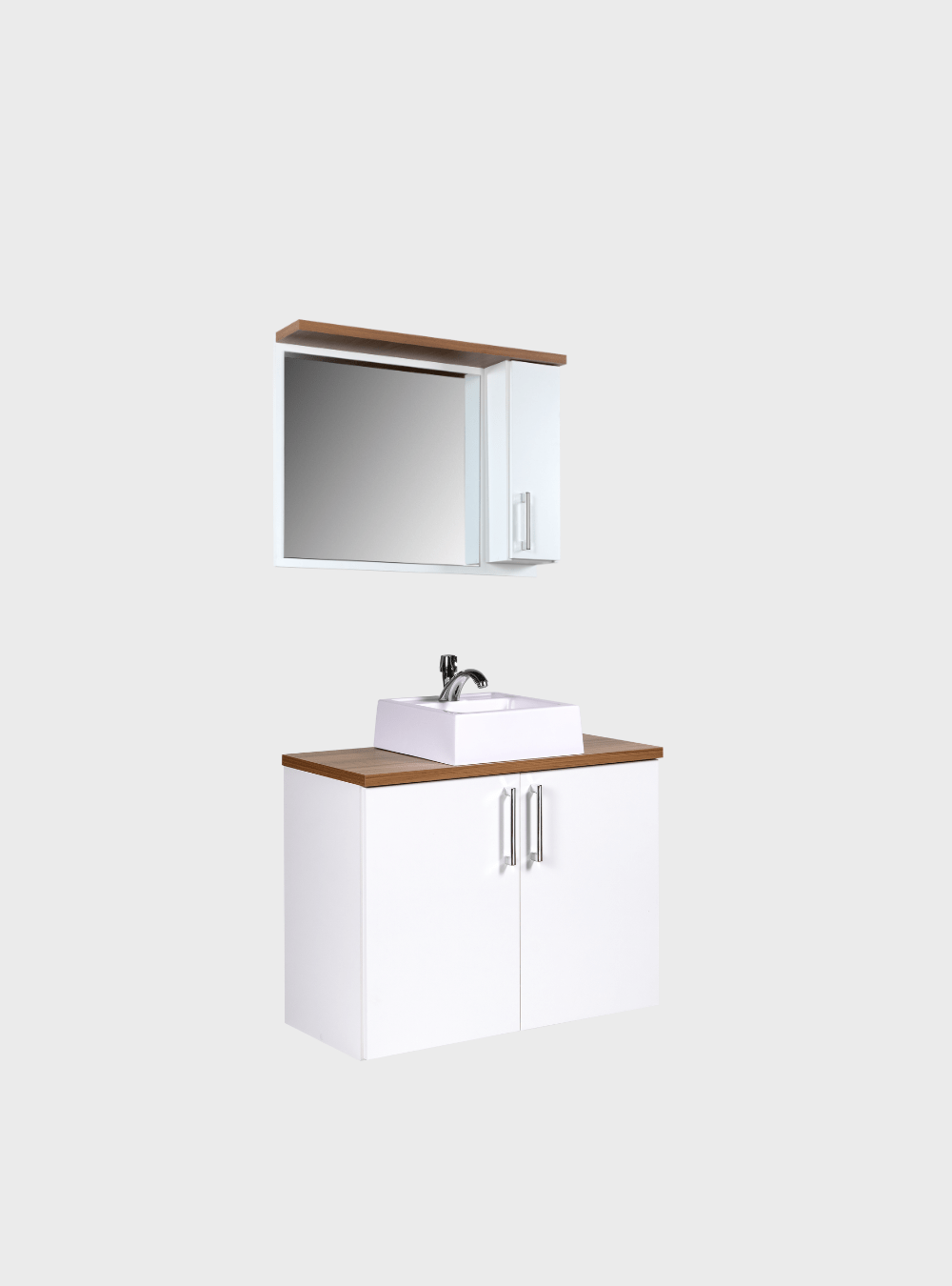 On Móveis Conjuntos de móveis para banheiro Gabinete para Banheiro com Cuba e Espelheira 80cm Mdf Freijo Paris - On Móveis