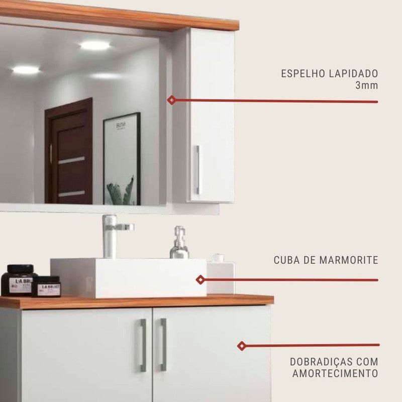 On Móveis Conjuntos de móveis para banheiro 80 Gabinete para Banheiro com Cuba e Espelheira 80cm Mdf Nogal com Branco Paris - On Móveis