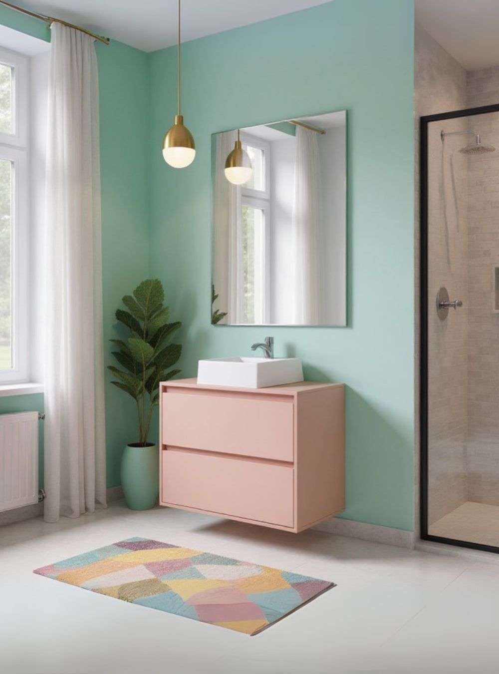 On Móveis Conjuntos de móveis para banheiro Gabinete para Banheiro com Cuba e Espelheira 80cm Mdf Rosa Dubai - On Móveis