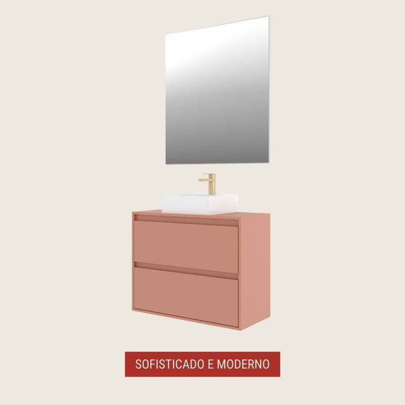 On Móveis Conjuntos de móveis para banheiro 80 Gabinete para Banheiro com Cuba e Espelheira 80cm Mdf Salmao Dubai - On Móveis