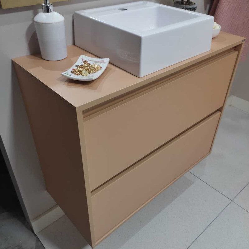 On Móveis Conjuntos de móveis para banheiro 80 Gabinete para Banheiro com Cuba e Espelheira 80cm Mdf Salmao Dubai - On Móveis