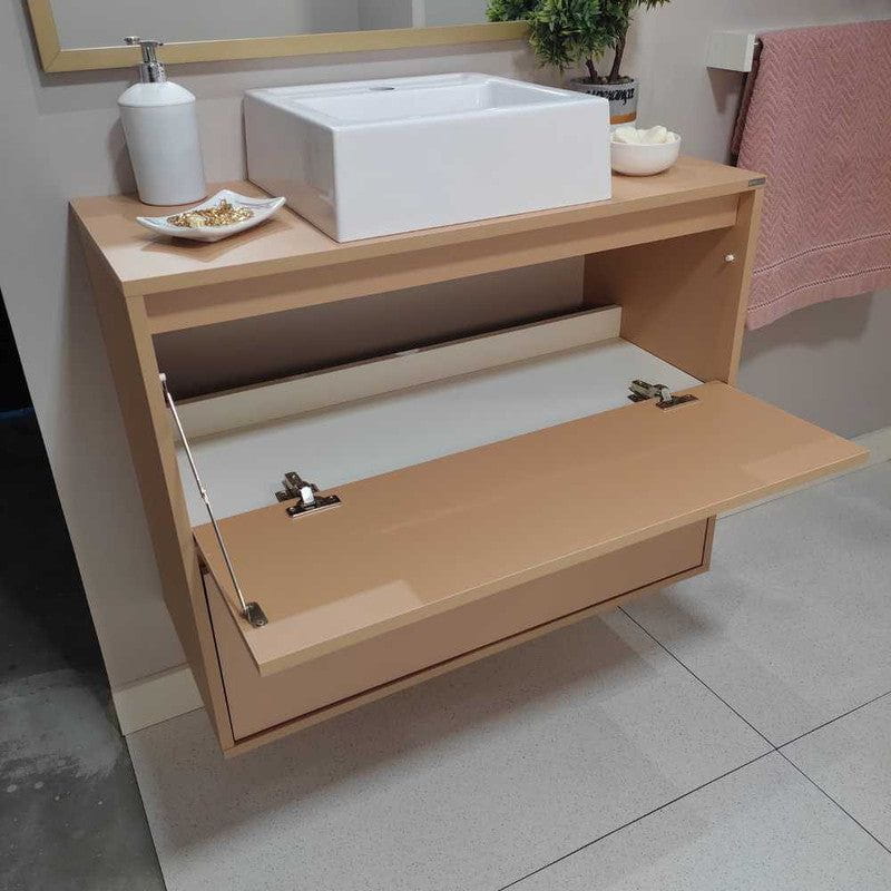 On Móveis Conjuntos de móveis para banheiro 80 Gabinete para Banheiro com Cuba e Espelheira 80cm Mdf Salmao Dubai - On Móveis