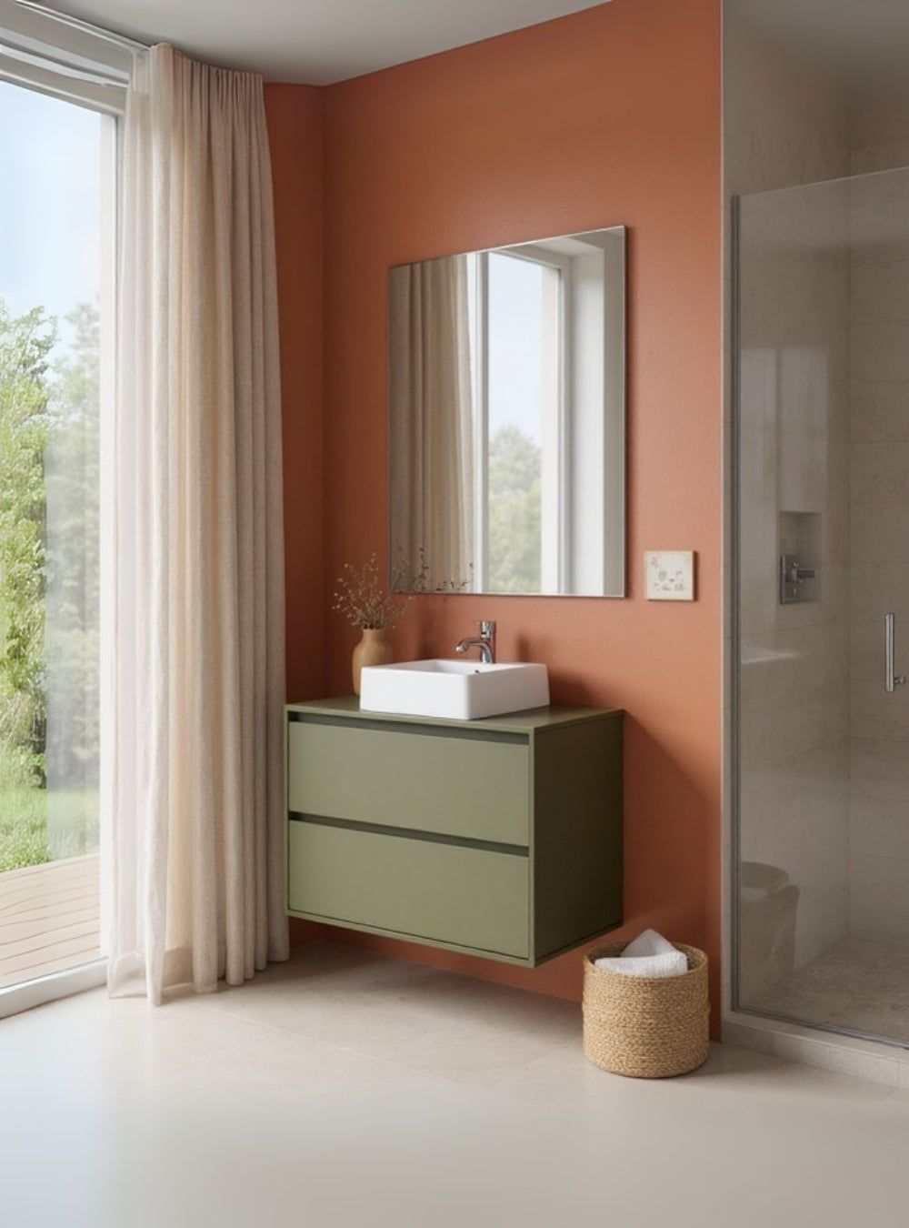 On Móveis Conjuntos de móveis para banheiro Gabinete para Banheiro com Cuba e Espelheira 80cm Mdf Verde Dubai - On Móveis