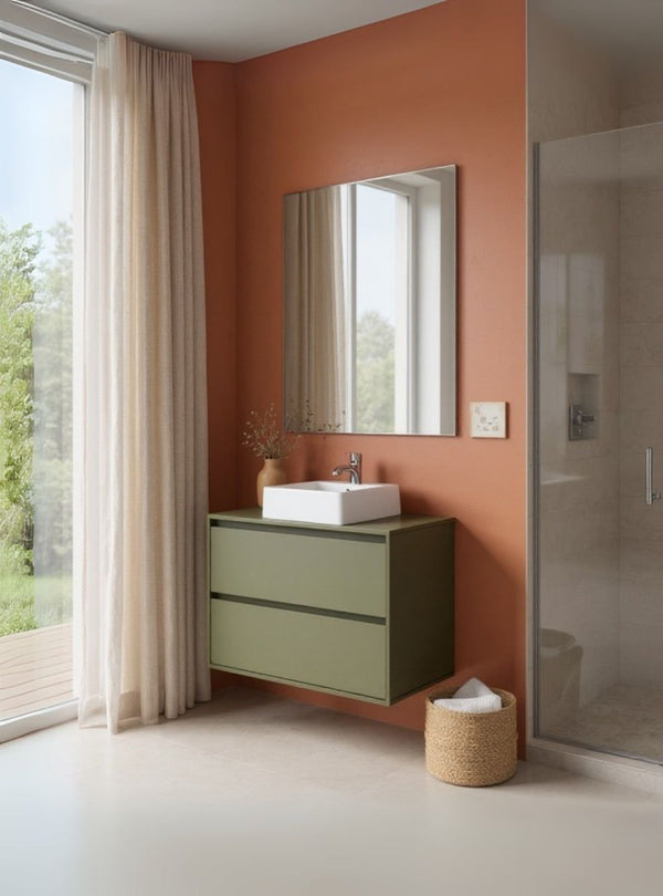On Móveis Conjuntos de móveis para banheiro Gabinete para Banheiro com Cuba e Espelheira 80cm Mdf Verde Dubai - On Móveis