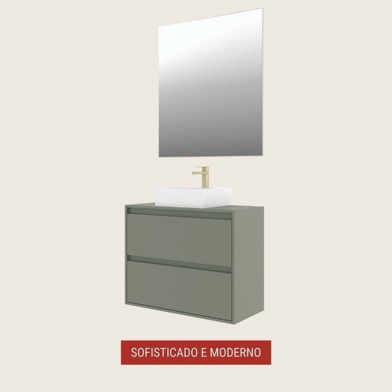 On Móveis Conjuntos de móveis para banheiro 80 Gabinete para Banheiro com Cuba e Espelheira 80cm Mdf Verde Dubai - On Móveis