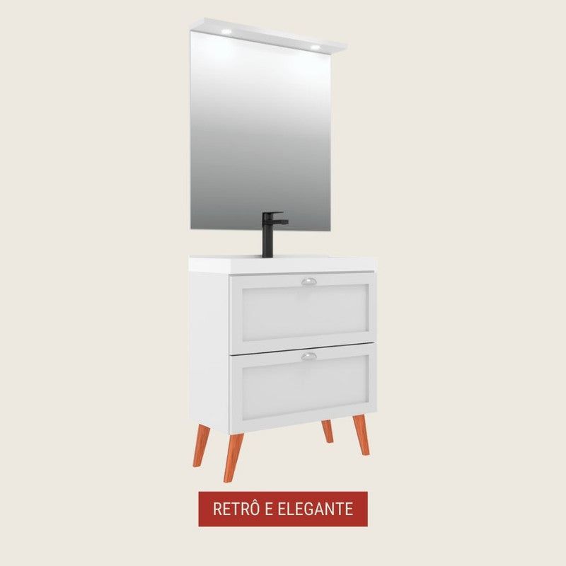On Móveis Conjuntos de móveis para banheiro Gabinete para Banheiro com Cuba e Espelheira 80cm Retro Mdf Branco Milano - On Móveis