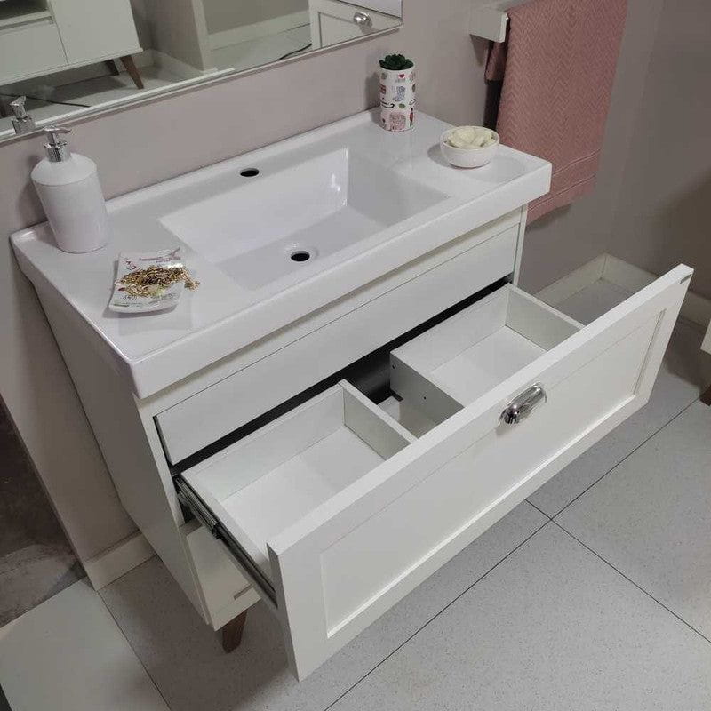 On Móveis Conjuntos de móveis para banheiro Gabinete para Banheiro com Cuba e Espelheira 80cm Retro Mdf Branco Milano - On Móveis