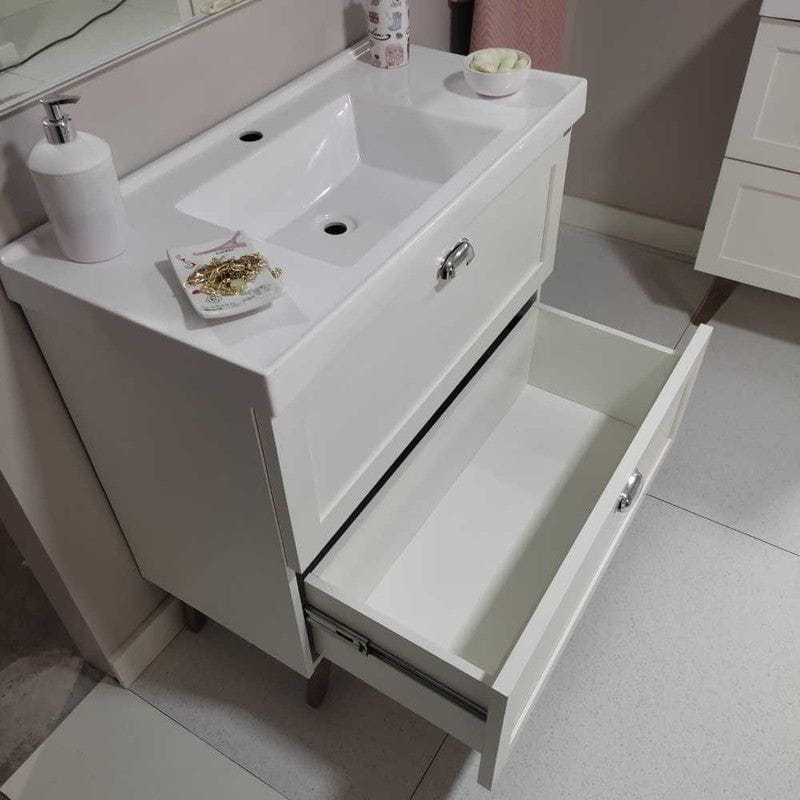 On Móveis Conjuntos de móveis para banheiro Gabinete para Banheiro com Cuba e Espelheira 80cm Retro Mdf Branco Milano - On Móveis