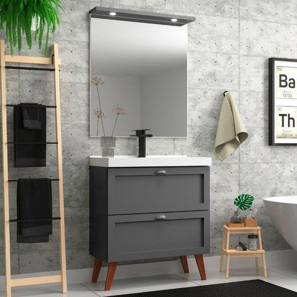 On Móveis Conjuntos de móveis para banheiro Gabinete para Banheiro com Cuba e Espelheira 80cm Retro Mdf Grafite Milano - On Móveis