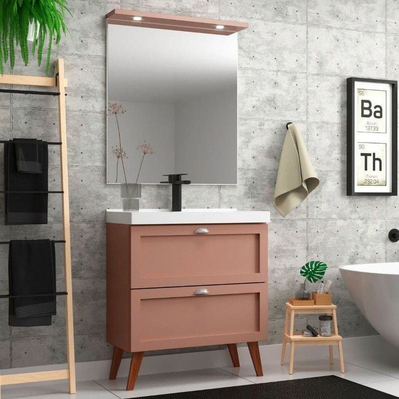 On Móveis Conjuntos de móveis para banheiro Gabinete para Banheiro com Cuba e Espelheira 80cm Retro Mdf Salmao Milano - On Móveis
