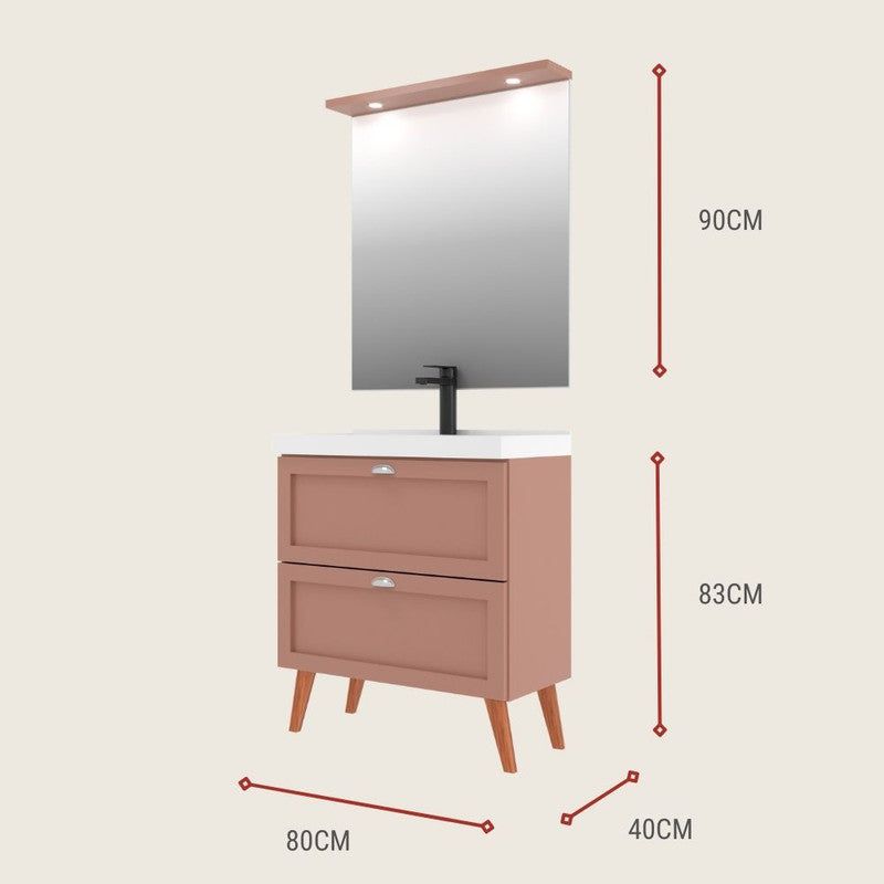 On Móveis Conjuntos de móveis para banheiro Gabinete para Banheiro com Cuba e Espelheira 80cm Retro Mdf Salmao Milano - On Móveis