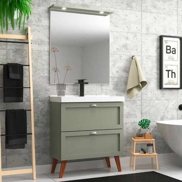 On Móveis Conjuntos de móveis para banheiro Gabinete para Banheiro com Cuba e Espelheira 80cm Retro Mdf Verde Milano - On Móveis