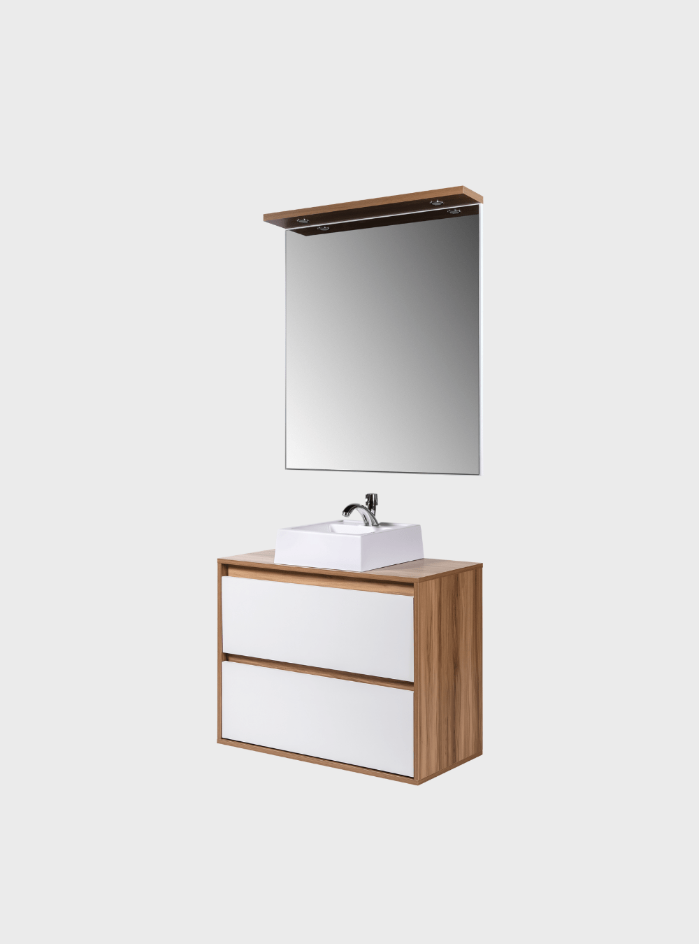 On Móveis Conjuntos de móveis para banheiro Gabinete para Banheiro com Cuba e Espelheira com Led 80cm Mdf Freijo com Branco Dubai - On Móveis