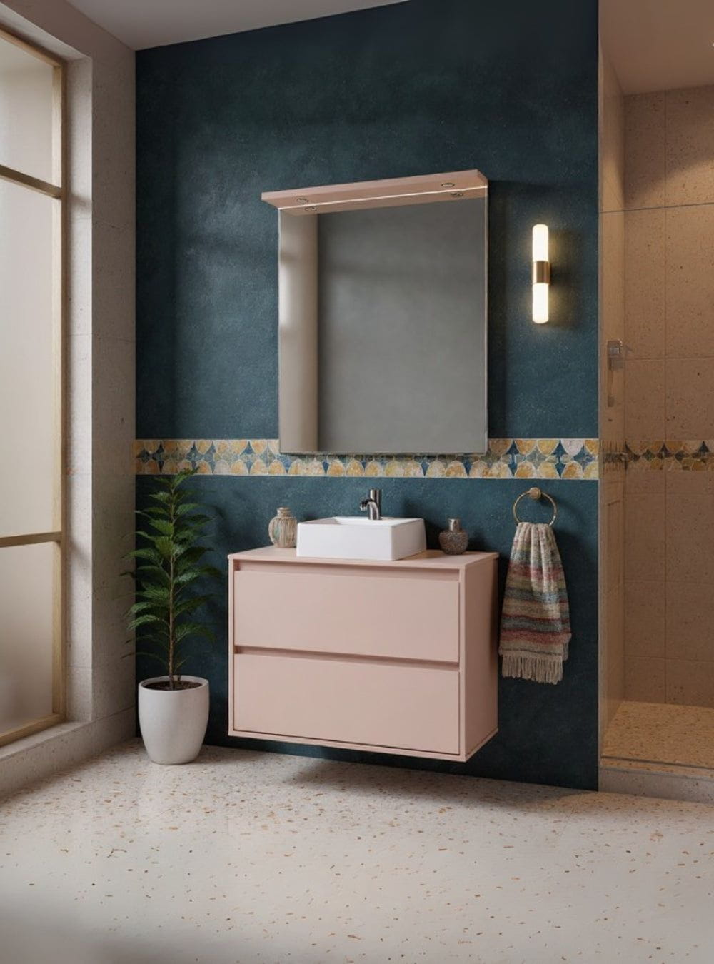 On Móveis Conjuntos de móveis para banheiro Gabinete para Banheiro com Cuba e Espelheira com Led 80cm Mdf Rosa Dubai - On Móveis