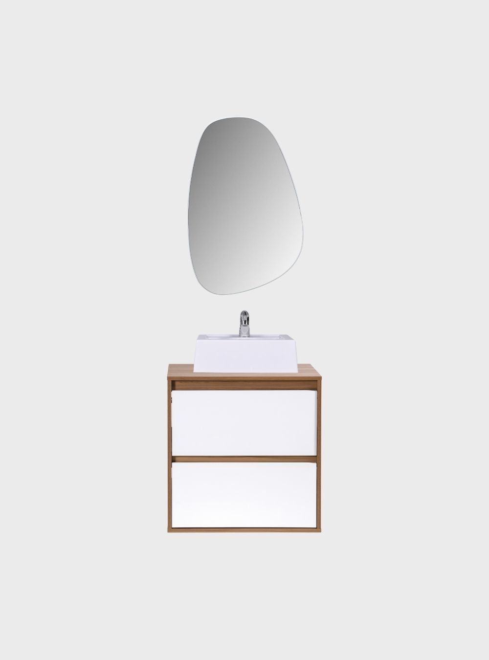 On Móveis Conjuntos de móveis para banheiro Gabinete para Banheiro com Cuba e Espelheira Organica 60cm Mdf Freijo com Branco Dubai - On Móveis
