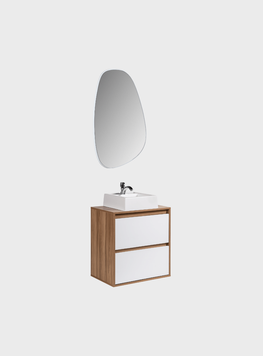 On Móveis Conjuntos de móveis para banheiro Gabinete para Banheiro com Cuba e Espelheira Organica 60cm Mdf Freijo com Branco Dubai - On Móveis