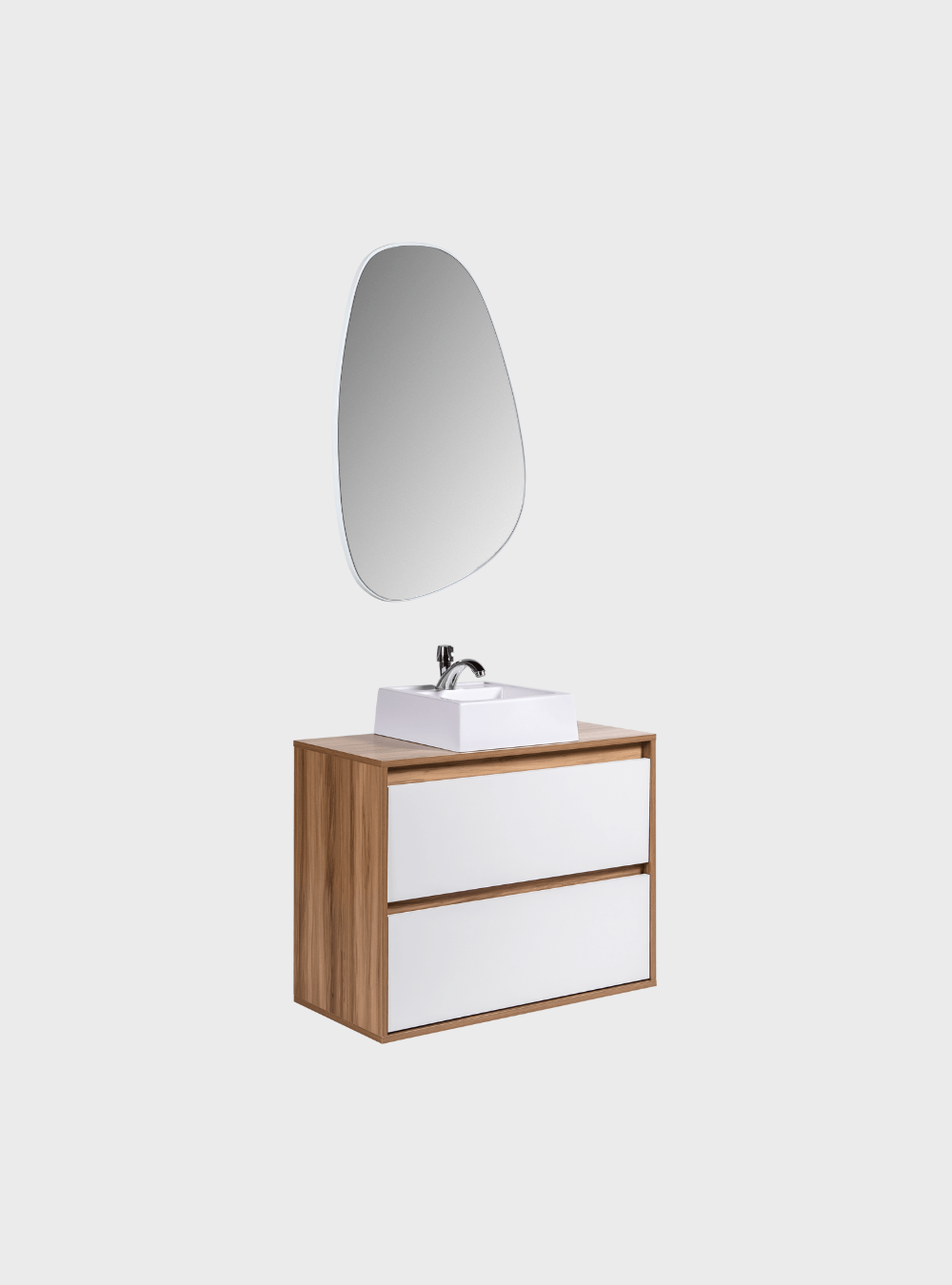 On Móveis Conjuntos de móveis para banheiro Gabinete para Banheiro com Cuba e Espelheira Organica 80cm Mdf Freijo Com Branco Dubai - On Móveis