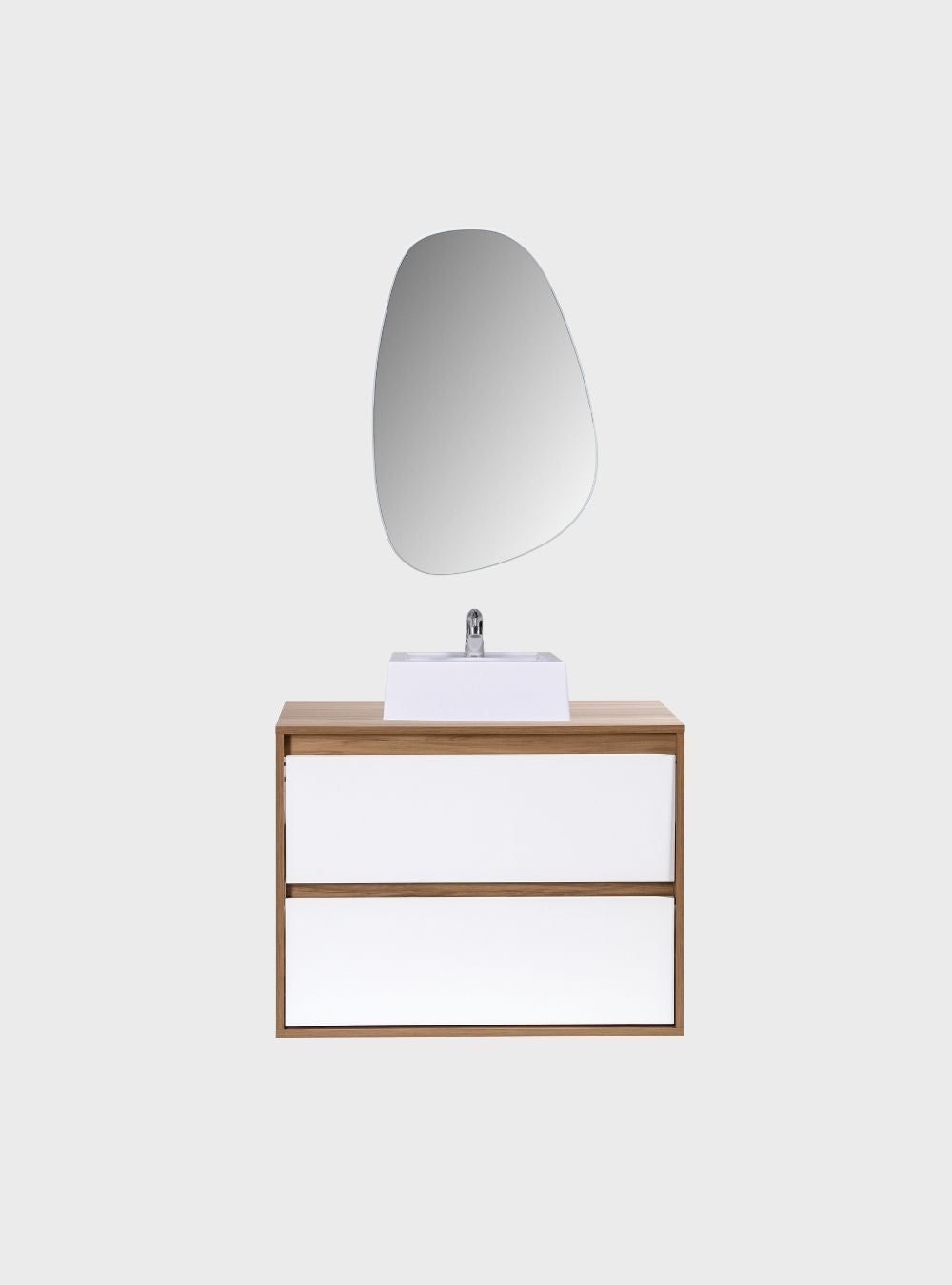 On Móveis Conjuntos de móveis para banheiro Gabinete para Banheiro com Cuba e Espelheira Organica 80cm Mdf Freijo Com Branco Dubai - On Móveis