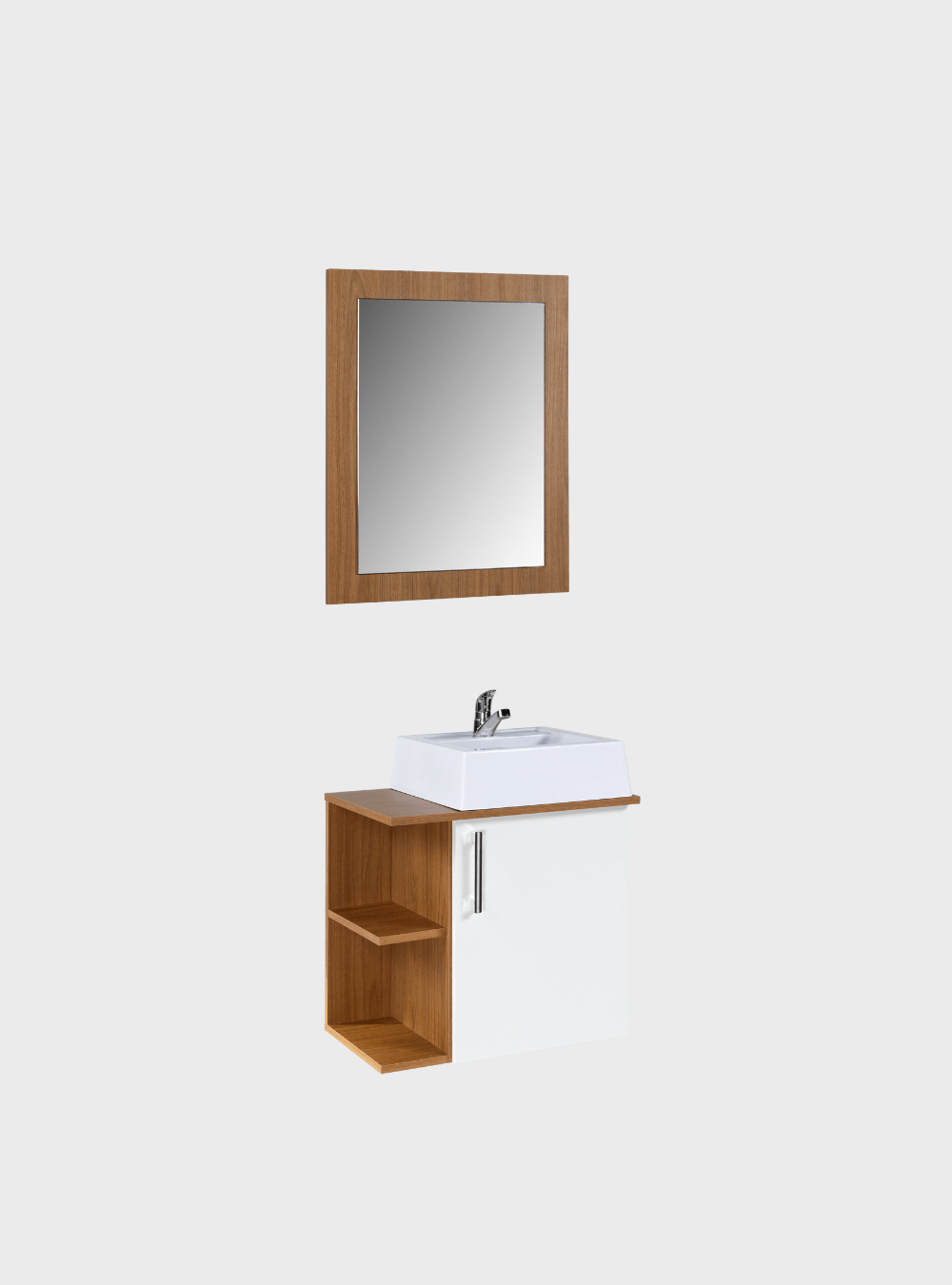 On Móveis Conjuntos de móveis para banheiro Gabinete para Banheiro com Cuba e Espelho 50cm Mdf Freijo Moscou - On Móveis