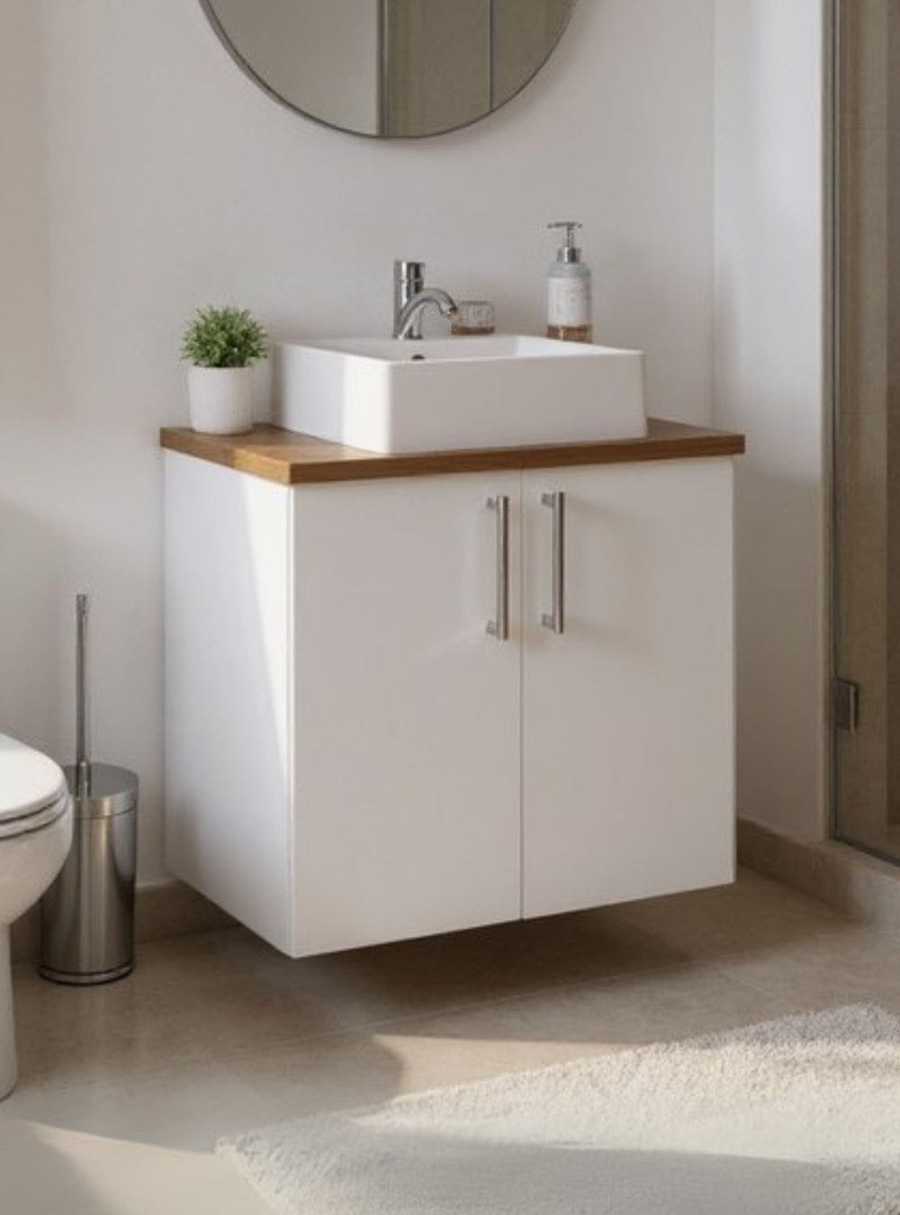 On Móveis Conjuntos de móveis para banheiro Gabinete para Banheiro com Cuba e Espelho 60cm Mdf Freijo com Branco Paris - On Móveis