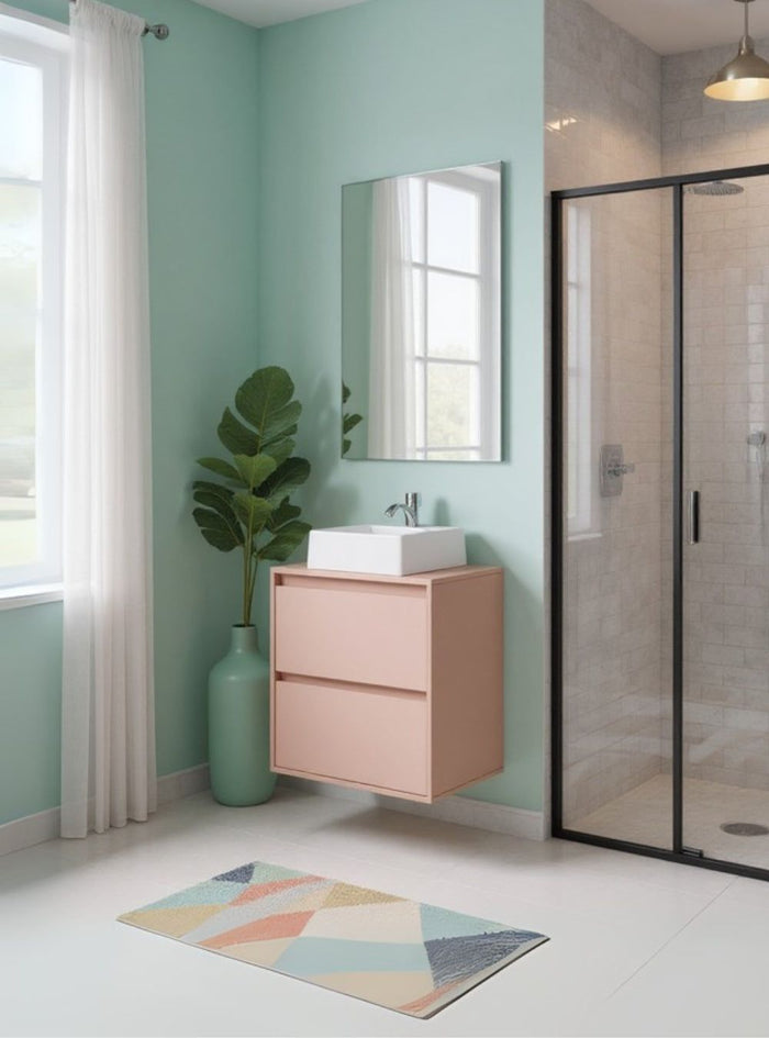 Gabinete para Banheiro com Cuba e Espelho 60cm Mdf Rosa Dubai - On Móveis