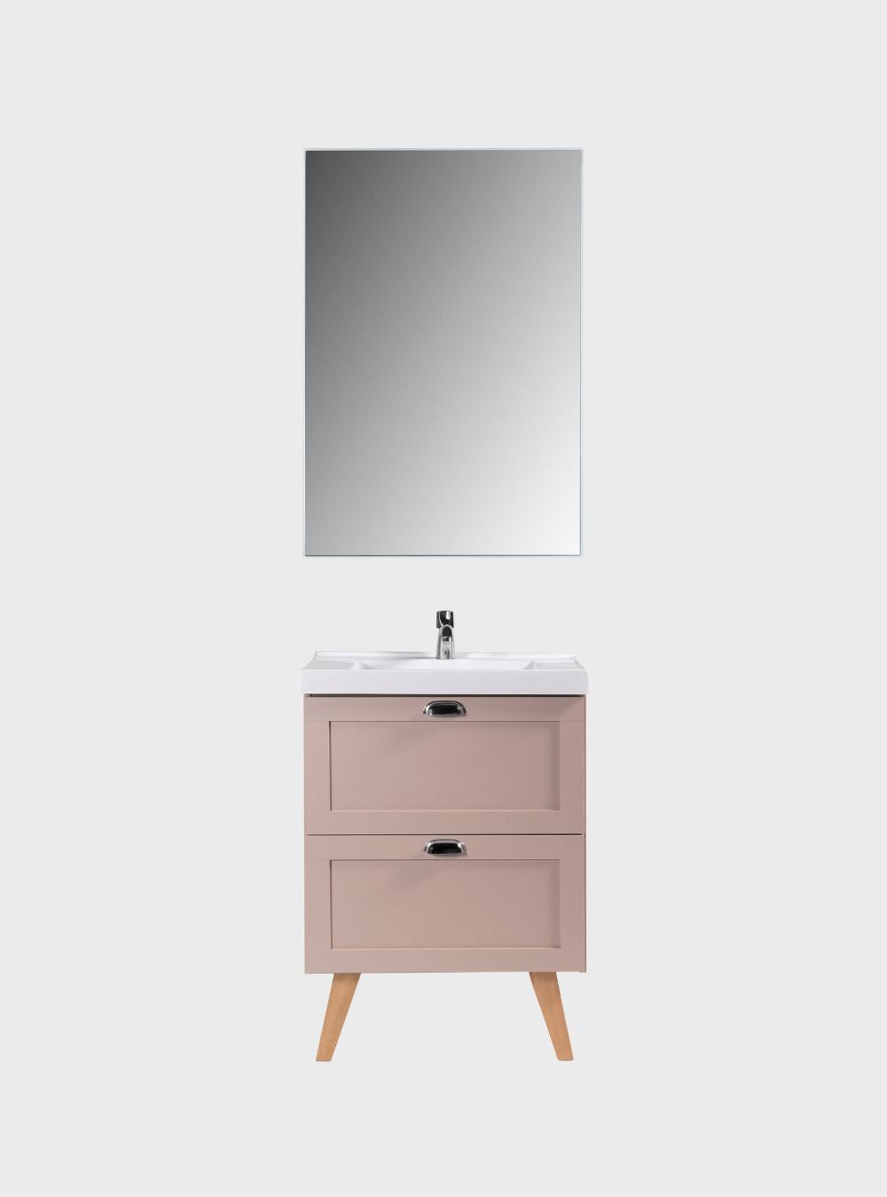 On Móveis Conjuntos de móveis para banheiro Gabinete para Banheiro com Cuba e Espelho 60cm Retro Mdf Rosa Milano - On Móveis